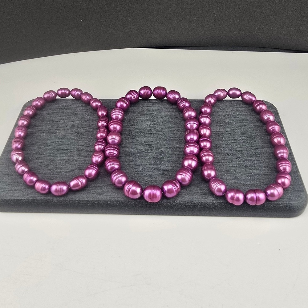 Honora Bracelet Purple Cultured Pearl Stretch Beaded Set of 3 6.75in